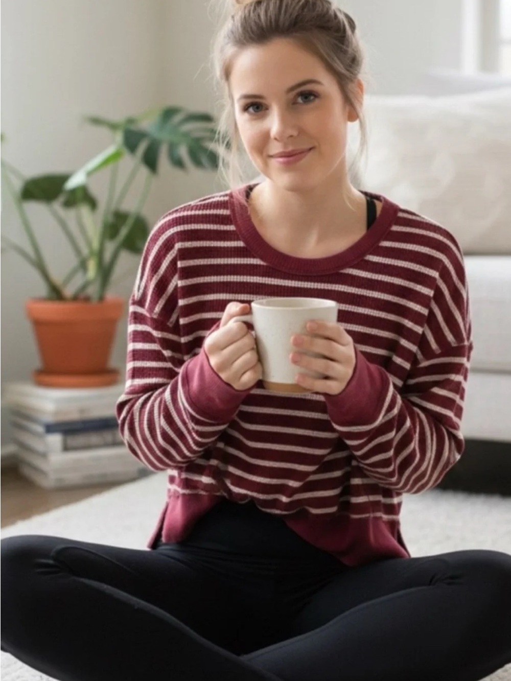 Offline by Aerie striped waffle-knit long-sleeve pullover Size Medium